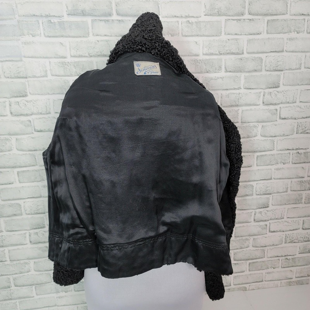 Vintage 50s Sistoveris of Greece Black Persian Lamb Fur Jacket Boxy Short Coat - Picture 8 of 12